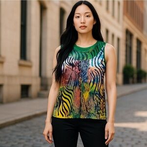 New Directions Multi Color Animal Print CasualTop Size PL